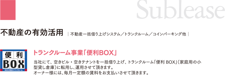 不動産の有効活用/不動産一括借り上げシステム/トランクルーム/コインパーキング他